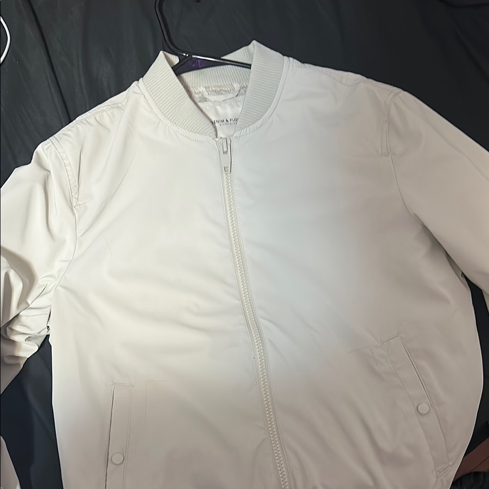 Denim & Flower White Bomber Jacket Lightweight Classic